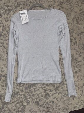 Brandy Melville white and blue striped long sleeve top